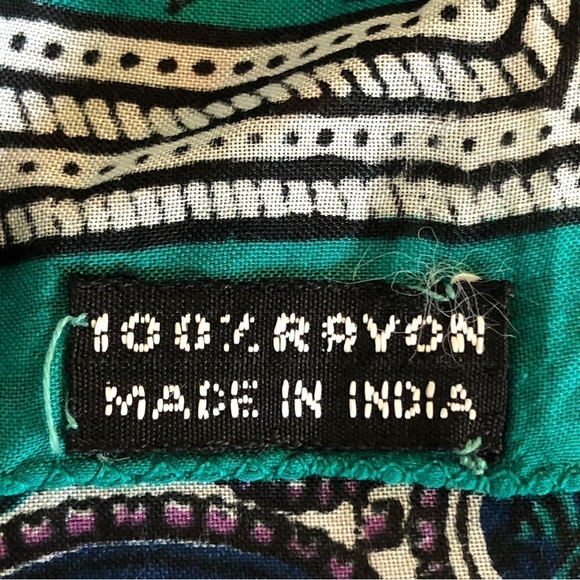 WRAP/SCARF. Floral. Green with pink flowers and jewel tone paisley edge OS - Picture 6 of 6